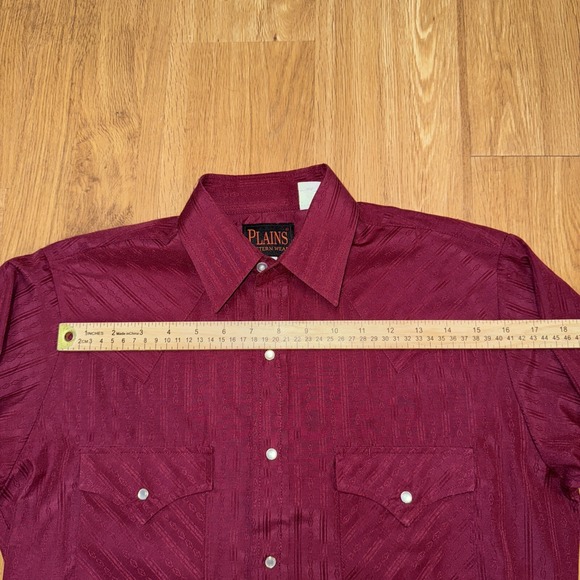 Plains Western Wear Shirt Men's SM Maroon Cowboy Long Sleeve Pearl Snap Rodeo - Picture 11 of 11